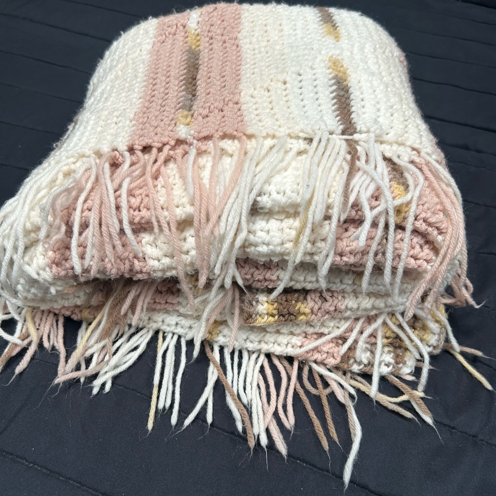 Western Style Afghan Striped Knit Fringe Blanket Throw#06202510